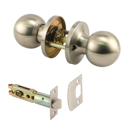 Prime-Line Passage Knob, Fits 2-3/8 in. and 2-3/4 in. Backset, Round, Satin (1 Set) MP65008